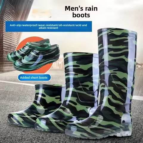 Tall Tube Camouflage Rain Boots Adult Waterproof and Non-slip Men's Camouflage Rain Shoes Water Shoe