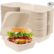 10/20/50Pcs Disposable Burger Box | 450ML Biodegradable Bagasse Clamshell | Fast Food & Party Supply