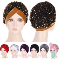 LIGHTHEARTED Turban Hat Elegant Women Glitter Sequins Hijab Chemo Cap