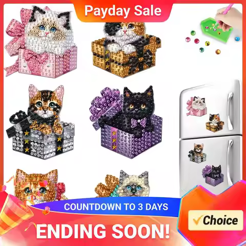 6Pcs DIY Diamond Painting Fridge Magnets Diamond Painting Magnets Kit Crystal Sparkling Diamond Magn