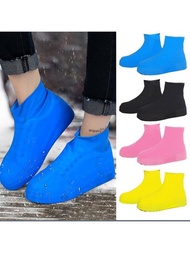 1雙防滑雨鞋黑色防水可重複使用鞋套適用於戶外