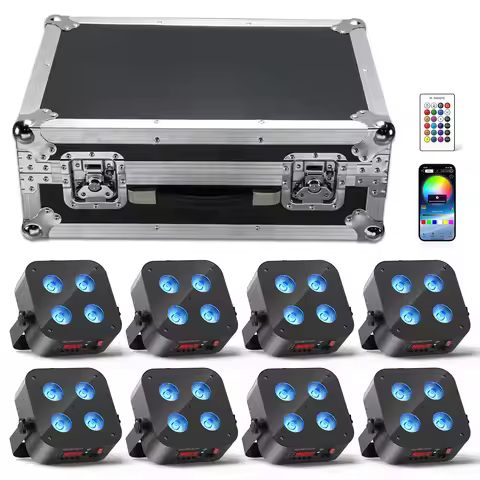 Fieryzeal Rechargeable Gator Cases for (8) Rechargeable APP Par Light Flight Case for 4x18W Built-in