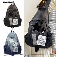 Wash canvas backpack denim college backpack3