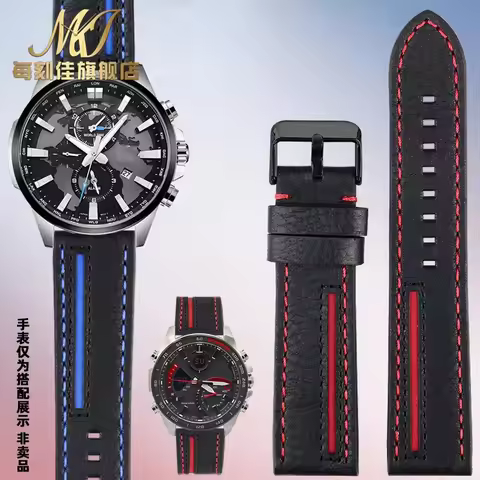 Italian cowhide watch strap For CASIO EDIFICE EFR-303L ECB-900YDB EQB-800 22mm soft black blue red y