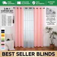 6ft/7ft/8ft Blackout Curtain 3 In1 Set Classy Plain Ring Curtain (Semi Black Out) Kurtina