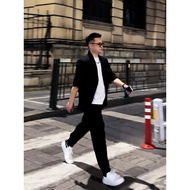 Jaket Blazer Lengan Pendek Musim Panas Lelaki Saiz Besar Slim Fit untuk Lelaki, Sut Kecil Lengan Sep