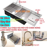 Combo Chậu Rửa Chén Bát INOX 304 N3 10048 NA.GRAND và Vòi Rửa Chén Nóng Lạnh và Bình Đựng Nước Rửa C