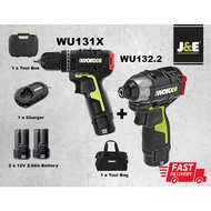 J&E LIMITED OFFER WORX WU132 CORDLESS IMPACT DRIVER + WORX WU131 CORDLESS IMPACT DRILL COMBO SET