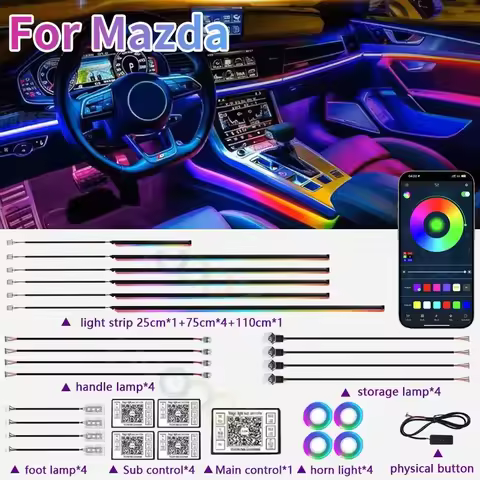 RGB 22in1 Car Interior Acrylic Car Ambient Lights For Mazda MS MX5 RX8 CX-3 CX-4 CX5 CX-7 CX-9 Car L