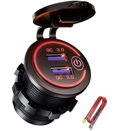 QC 3.0 Dual USB Charger Socket,Waterproof 12V/24V USB Outlet with Touch-Switch for Car, Marine,Boat,RV,Motorcycle