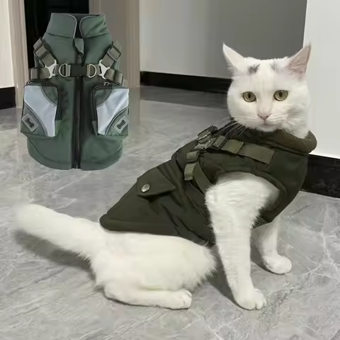 Reflective Sphynx Cat Clothes with Harness No Pull Warm Pet Coat Jacket for Cats Gotas Kitten Garfie