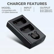 Camera Battery & Kit with 2-Slot + 2pcs LP-E6NH Batteries 7.4V 2250mAh Type-C Charging Cable Replmen