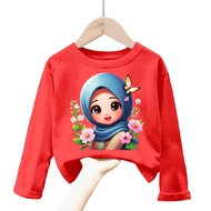 atasan kaos anak perempuan/cewek gambar hijab girl muslimah lengan panjang Tshirt kids 1-12 tahun k.