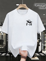 Men's F-16 Fighting Falcon Jet Graphic T-Shirt - Fighter Jet Silhouette & Technical Specs Print