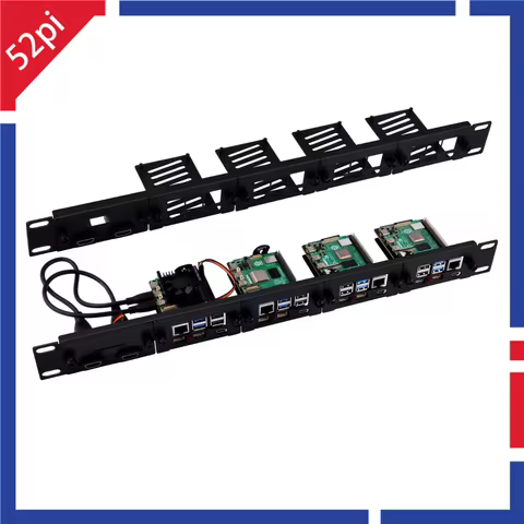 52Pi 1U Rackmount Steel Bracket Kit for Raspberry Pi 5 19 Inch 4 Slots M.2 NVMe SSD 2230/2242/2260/2