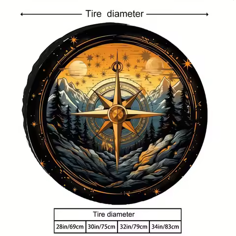 Compass Mountain Stars Landscape Spare Tire Cover Durable Polyester Universal Fit SUV RV
