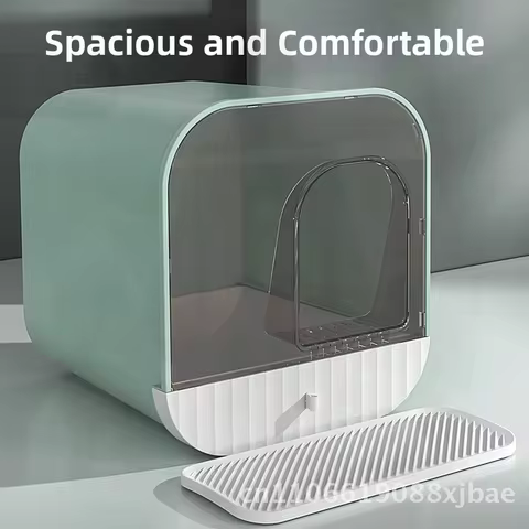 Fully Enclosed Oversized Cat Litter Box Drawer Type Anti-Splash Tiffany Blue Gentleman White Misty P