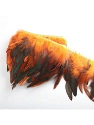 2碼橙色公雞羽毛13-18cm串起的雞毛邊飾,適用於裙子、服裝、婚禮、狂歡節裝飾diy