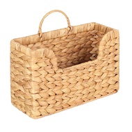 Handwoven Water Hyacinth Magazine Holder Boho Storage Basket for EntrywayLiving Room Office