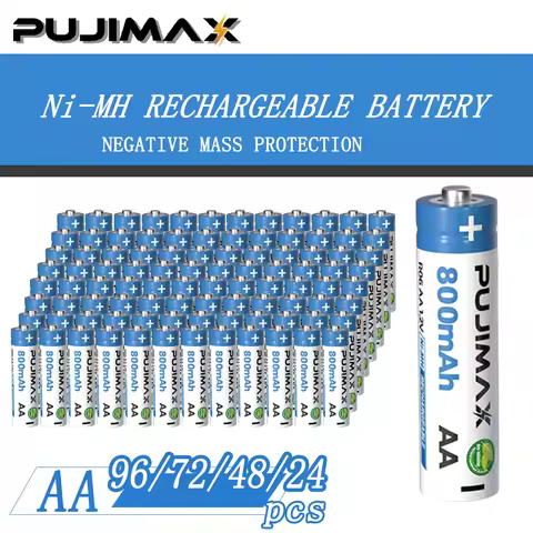 PUJIMAX 96/72/48/24pcs Nickel-Metal-Hydride Batteries, 1.2V AA, 800mAh rechargeable batteries. The r