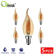 5PCS Retro Bulb C35 Candle Bulb 4W Dimmable Led Filament Bulb E14 Candelabra Base Flame Shape Bent T