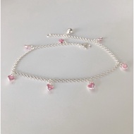 Pink Heart Pendant Anklet 925 Sterling Silver Real Jewelry Silver Anklet 925 Original