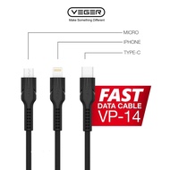 VEGER VP-14 Micro VP-14 Type-C/ VP-14 Lightning Durable Data Cable Fast Charging 1000mm