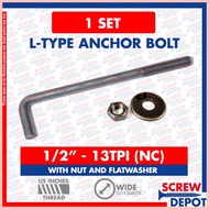 ⋘ 1SET 1/2 inches A307 4140 BI Anchor Bolt with nut and washer | L Bolt | Hook Bolt for Concrete Sc