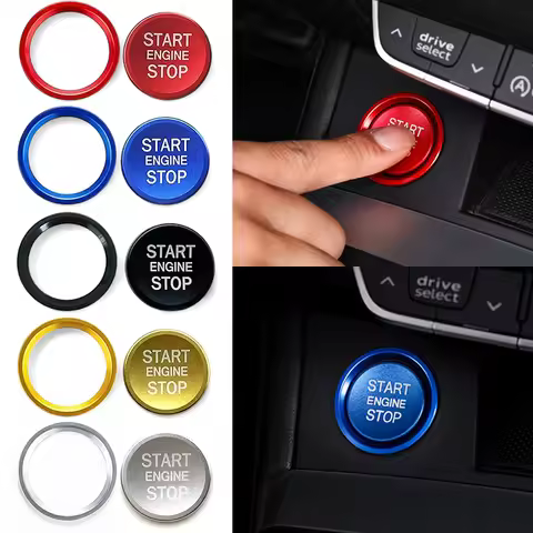 Car Start Engine Button Start Stop Key Ring Cover Anti-Slip Ignition Stickers for Audi Q5 Q7 A8L A5 
