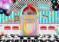 LYWYGG 7X5FT Retro Diner Party Backdrop 50s Retro Rock and Roll Diner Photography Background Sock Ho
