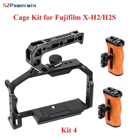 Powerwin Camera Cage For Fujifilm X-H2/H2S XH2 XH2S Wood Handgrid Handle Kit Aluminum Alloy Multifun