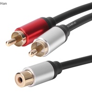 Han 1 Female To 2 Male RCA Y Splitter Adapter Cord Gold Plated Plug For Speaker Amplifier Sound System 0.25m Audio Cable SG