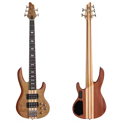 Golden Phoebe Wood Active Bass Guitar 5 String 6 String Neck Through 43 Inch Sapele Body Matte High 