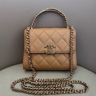 chanel 香奈兒 奶茶色23p 荔枝紋牛皮手柄kelly鏈條包 23年芯片款