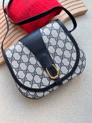 中古包 Vintage Gucci 海軍藍老花斜揹馬鞍包