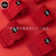 A Alo Red Socks Cotton Socks Casual Mid-Calf Socks Red Unisex Mid-Calf Socks