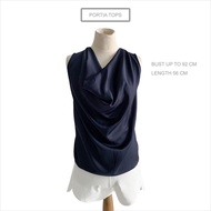 Portia Navy Sleeveless Women's Blouse Top, Bangkok Thailand Satin Material