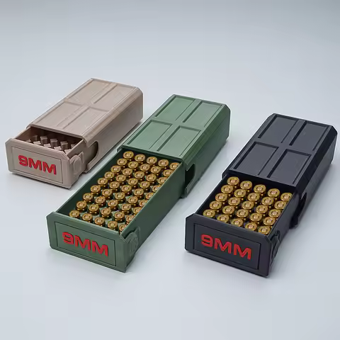 9mm pull-out ammo storage box; 50-round bullet ammo box storage case for shooting, hunting, firearm 