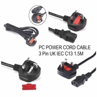 HIGH QUALITY 3 PIN UK TO IEC C13 DESKTOP POWER CABLE FUSE 1.5-1.8M