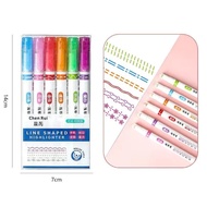 Line Shape Highlighter Isi 6 Warna / Set Line Pen Marker 6 in 1 / Set Spidol Roll Garis 6in1 / Curve