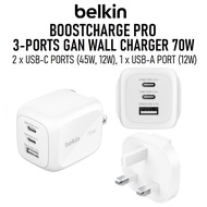 Belkin BoostCharge Pro 3-Port 70W USB-C GaN Wall Charger Adapter PD PPS Fast Charging WCH018myWH