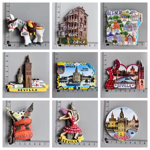 Spain Travel Souvenir Fridge Magnet Sevilla Valencia Cuenca Donkey Flamenco Tower Landmark Decoratio