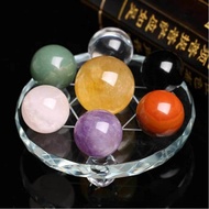 Natural Stone Crystal Sphere Cosmic Seven Point Altar Plate Multicolor Gemstone Vintage Style Home C