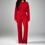 Women's Casual Solid Color Cable Knit Hoodie Sweater And Pants 2 Pieces Set, Autumn/Winter 2 Piece L