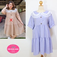 Purple Dobby Chiffon Dress For Fat People With Mesh Collar And 2 Fake Buttons With A Bow Tie At The 