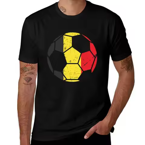 Belgium Fans Belgium Flag World Soccer Jersey Football T-Shirt Work Wear Lightweight Tee