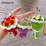 KOTAKAN13A Rose Bouquet Bag Pendant, Woven Mini Yarn Bouquet Keychain, Gifts Handmade Yarn Bouquet Y
