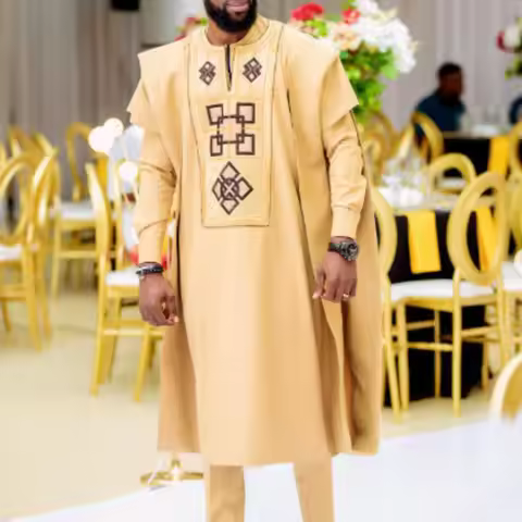 H&D African Top And Pant 3 PCS Sets For Men Embroidery Yellow Africa Daily Wear Traditional Wedding 