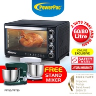 PowerPac Electric Oven 60L, 80L with Rotisserie and Convection functions , 2 trays and wire mesh (PPT60/PPT80)