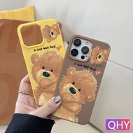 QHY - 2025 cartoon yellow cute bear hug brown lovely compatible for iphone case 16 15 14 13 12 Plus 